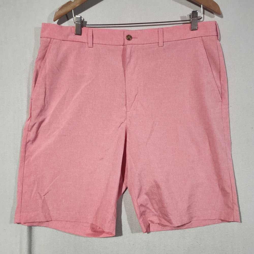 PGA Tour Mens Coral Pink Heathered Flat Front Golf Shorts Size 38 Stretch